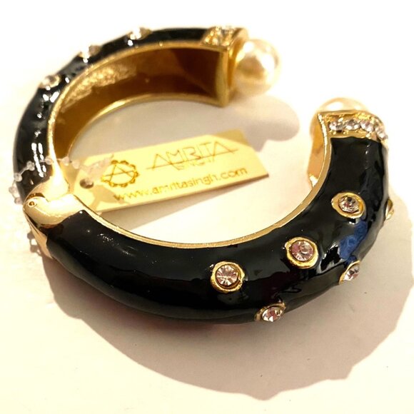 AMRITA Black Enamel, Crystal & Pearl Cuff Bracelet - Picture 5 of 5